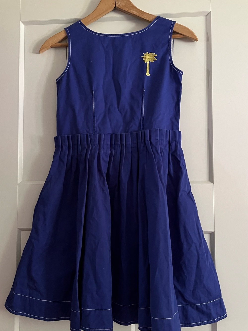Marni Royal Blue Sleeveless Pleated Dress with Yellow Palm Motif
